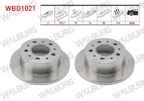 WALBURG WBD1021 | Fren Diski Arka Düz 5 Bjn 16 Jant 279 7x16x79x80 Fiat Ducato 2 Adet