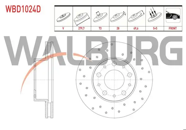 WALBURG WBD1024D | Fren Diski Ön Havalı Performans Delikli 5 Bjn 16 Jant | 2 Adet