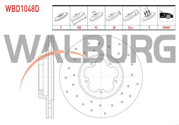 WALBURG WBD1048D | Fren Diski Ön Havalı Performans Delikli 5 Bjn 300X28x93x54,4 Ford Transit 2.2 TDCI Arkadan Itıs 2006-2014 / Transit 2.4 TDCI 2006-2014 / Transit 2.2 TDCI 2006-2014 / Transit 3.2 TDCI 2006-2014 | 2 Adet
