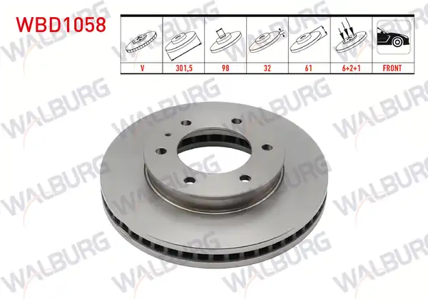 WALBURG WBD1058 | Fren Diski Ön Havalı 6 Bjn 301 5x32x98x61 Ford Ranger 2 Adet