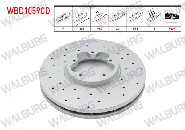 WALBURG WBD1059CD | Fren Diski Ön Havalı Kaplamalı Performans Delikli 5 Bjn 2 Adet