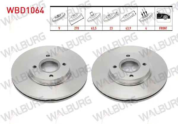 WALBURG WBD1064 | Fren Diski Ön Havalı 4 Bjn 278x23x63 5x44 Ford Transit Courier 1 5 TDCI 1 6 TDCI 2014 B Max 1 5 TDCI 1 6 TDCI 1 4i 2012 2 Adet
