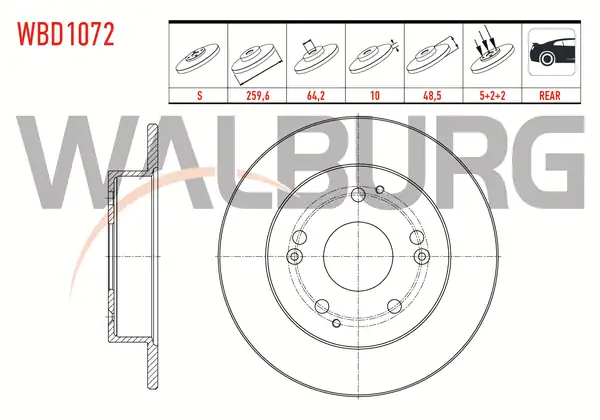 WALBURG WBD1072 | Fren Diski Arka Düz 5 Bjn 259 6x10x64 2x48 5 Honda Civic VII 2 0 İ Vtec 2000 2006 Civic VII 2 0 Type R 2000 2006 2 Adet