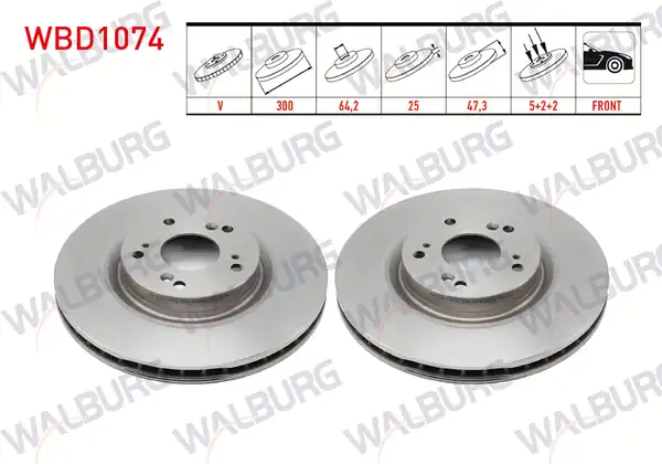 WALBURG WBD1074 | Fren Diski Ön Havalı 5 Bjn 300x25x64 2x47 3 Honda Cr V II 2 Adet