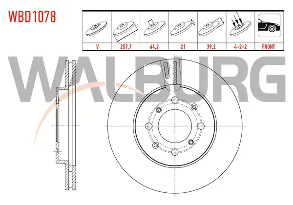 WALBURG WBD1078 | Fren Diski Ön Havalı 4 Bjn 257 7x21x64 2x39 2 Honda Jazz II Gd 1 4i 2002 2004 2 Adet