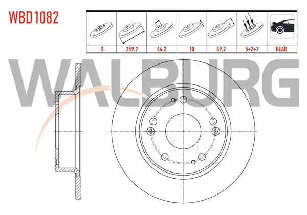 WALBURG WBD1082 | Fren Diski Arka Düz 5 Bjn 259,7X10x64,2X48,6 Honda Accord VIII | 2 Adet