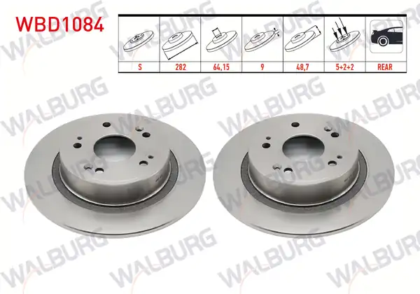 WALBURG WBD1084 | Fren Diski Arka Düz 5 Bjn 282x9x64x48 7 Honda Accord VIII Cu 2 0 İ Vtec 2008 2 Adet