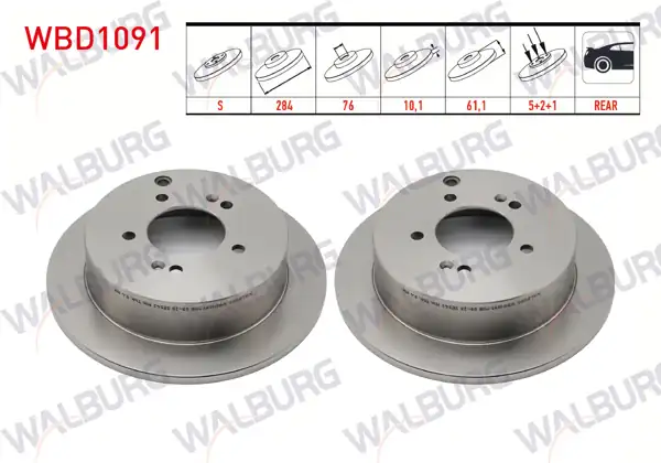 WALBURG WBD1091 | Fren Diski Arka Düz 5 Bjn 284X10,1X76x61,1 Hyundai Tucson | 2 Adet