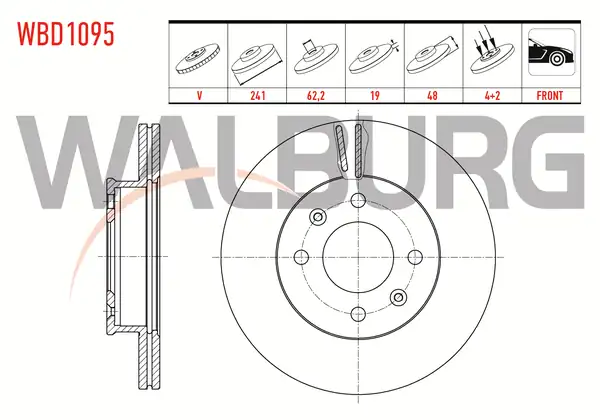 WALBURG WBD1095 | Fren Diski Ön Havalı 4 Bjn 241x19x62 2x48 Hyundai Getz Tb 1 5 CRDI 1 1i 1 3i 1 4i 1 6i 2002 2008 2 Adet