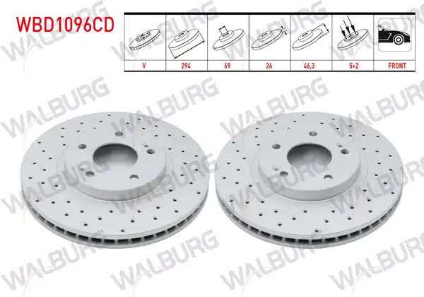 WALBURG WBD1096CD | Fren Diski Ön Havalı Kaplamalı Performans Delikli 5 Bjn | 2 Adet