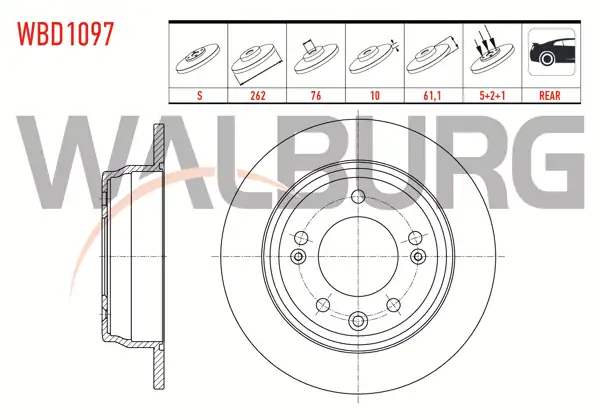 WALBURG WBD1097 | Fren Diski Arka Düz 5 Bjn 262X10x76x61,1 Hyundai i30 | 2 Adet