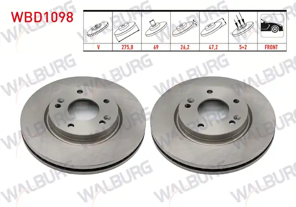 WALBURG WBD1098 | Fren Diski Ön Havalı 5 Bjn 275x26 2x69x47 2 Hyundai Santa Fe 2 Adet