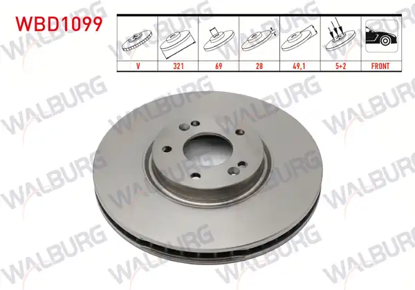 WALBURG WBD1099 | Fren Diski Ön Havalı 5 Bjn 321X28x69x49,1 Hyundai Santa Fe (Cm) 2.2 CRDI 2006-2012 / Santa Fe (Cm) 2.7İ V6 2006-2012 | 2 Adet