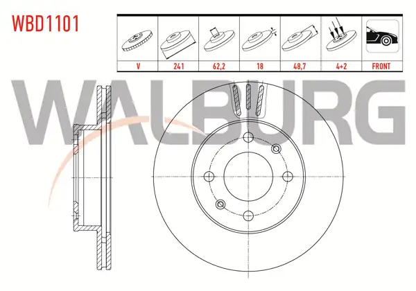 WALBURG WBD1101 | Fren Diski Ön Havalı 4 Bjn 241X18x62,2X48,7 Hyundai i10 | 2 Adet