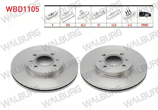 WALBURG WBD1105 | Fren Diski Ön Havalı 4 Bjn 256X22x62,1X43,5 Hyundai Accent Blue 1.6 CRDI 2012-/ Accent Blue 1.4 Cvvt 2012-| 2 Adet