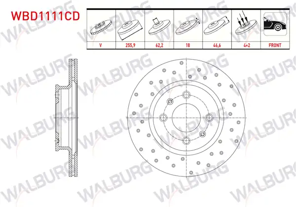 WALBURG WBD1111CD | Fren Diski Ön Havalı Kaplamalı Performans Delikli 4 Bjn 2 Adet