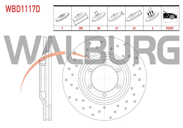 WALBURG WBD1117D | Fren Diski Ön Havalı Performans Delikli 6 Bjn 280X27x88x40 | 2 Adet