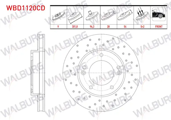 WALBURG WBD1120CD | Fren Diski Ön Havalı Kaplamalı Performans Delikli 5 Bjn 2 Adet