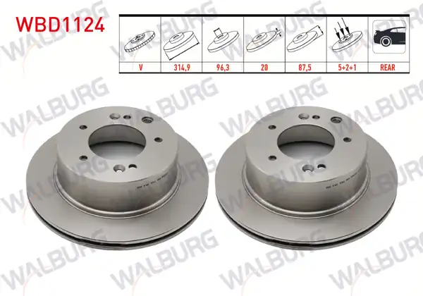 WALBURG WBD1124 | Fren Diski Arka Havalı 5 Bjn315x20x96,2X87,5 Kia Sorento I (Jc) 2.5 CRDI 2002-2009 | 2 Adet
