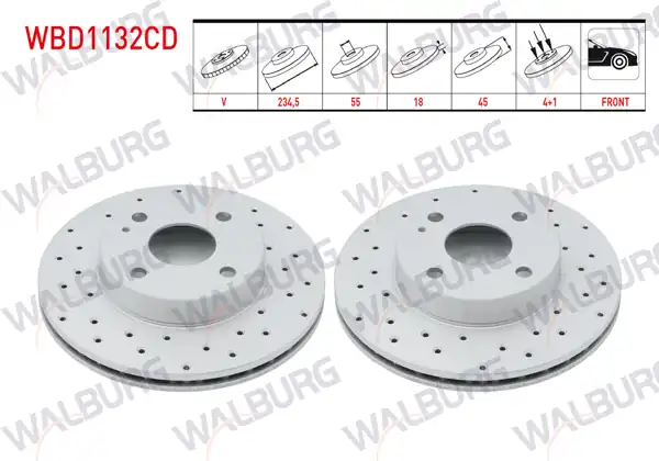 WALBURG WBD1132CD | Fren Diski Ön Havalı Kaplamalı Performans Delikli 4 Bjn | 2 Adet