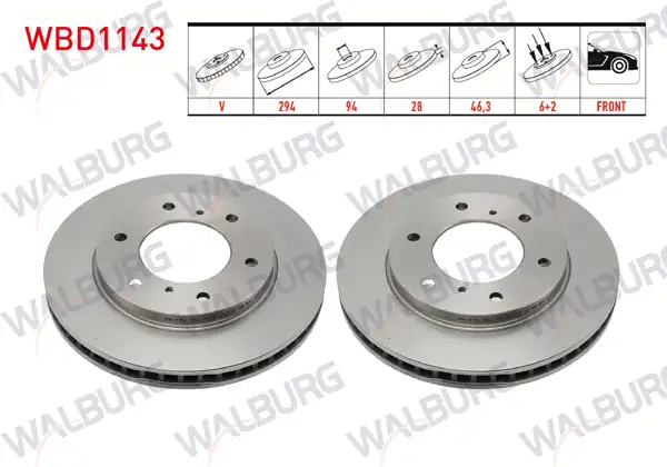 WALBURG WBD1143 | Fren Diski Ön Havalı 6 Bjn 294X28x94x46,3 Mitsubishi L | 2 Adet