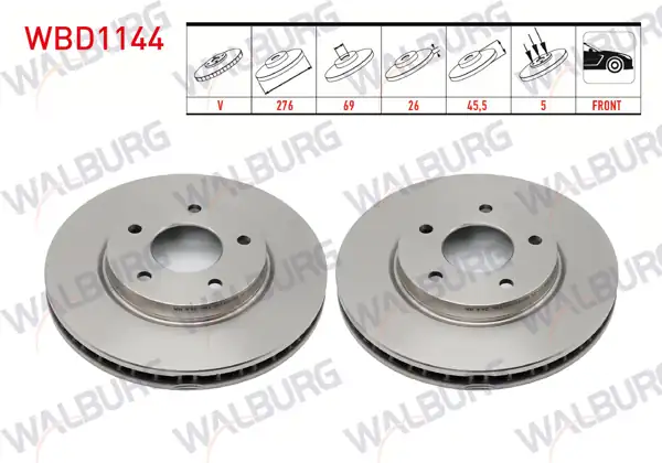 WALBURG WBD1144 | Fren Diski Ön Havalı 5 Bjn 276X26x69x45,5 Mitsubishi Lancer (Cy,Za) 2.0 2007-/ Lancer (Cy,Za) 1.8 2007-| 2 Adet