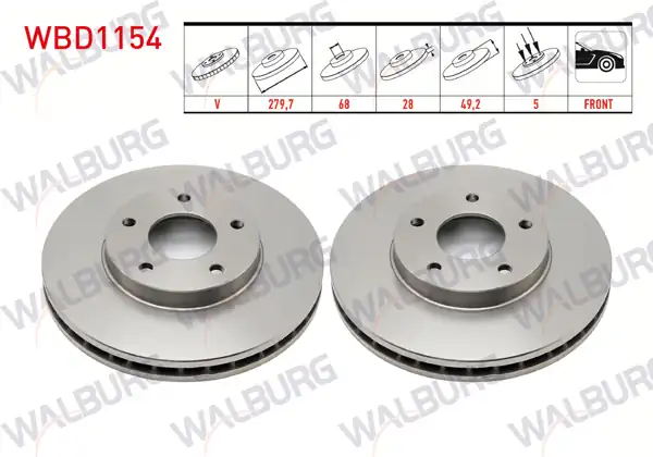 WALBURG WBD1154 | Fren Diski Ön Havalı 5 Bjn 279,7X28x68x49,2 Nissan Primera | 2 Adet
