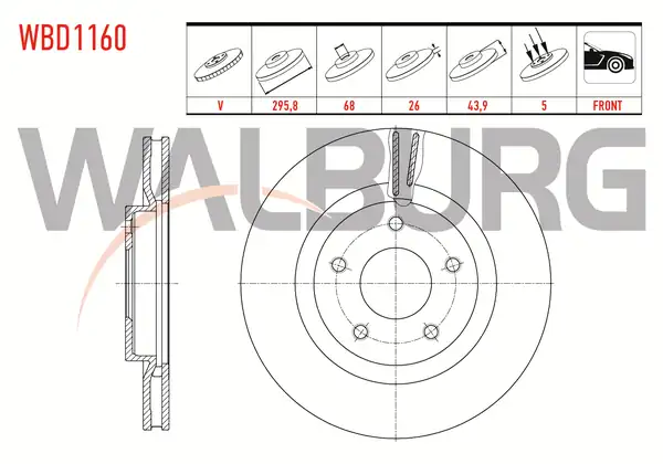 WALBURG WBD1160 | Fren Diski Ön Havalı 5 Bjn 295 8x26x68x43 9 Nissan Qashqai 2 Adet