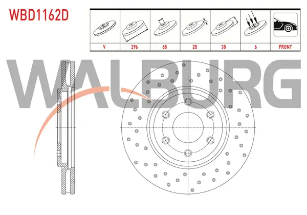 WALBURG WBD1162D | Fren Diski Ön Havalı Performans Delikli 6 Bjn 296x28x68x38 2 Adet