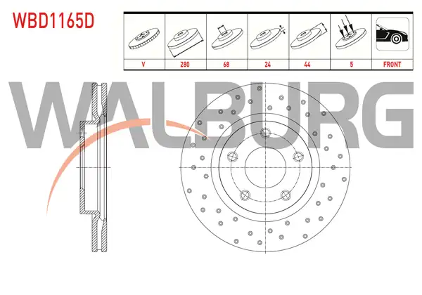 WALBURG WBD1165D | Fren Diski Ön Havalı Performans Delikli 5 Bjn 280x24x68x44 Nissan Juke 1 5 dCi 2010 Juke 1 6 Dıg T 2010 2 Adet