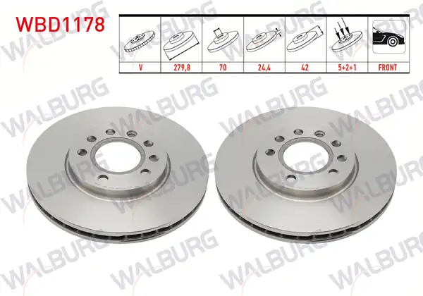 WALBURG WBD1178 | Fren Diski Ön Havalı 5 Bjn 279 8x25x70x42 Opel Astra H 2 Adet