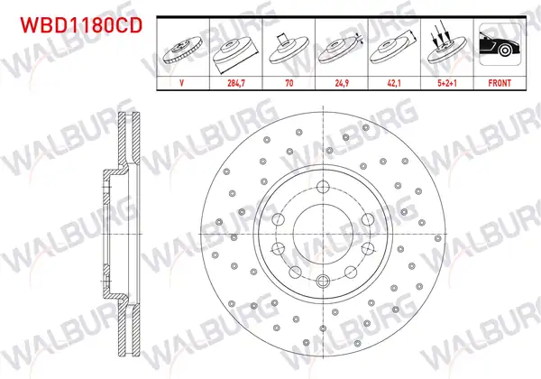 WALBURG WBD1180CD | Fren Diski Ön Havalı Kaplamalı Performans Delikli 5 Bjn 2 Adet