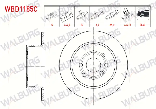 WALBURG WBD1185C | Fren Diski Arka Düz Kaplamalı 4 Bjn 269 7x9 9x57x69 2 Opel 2 Adet
