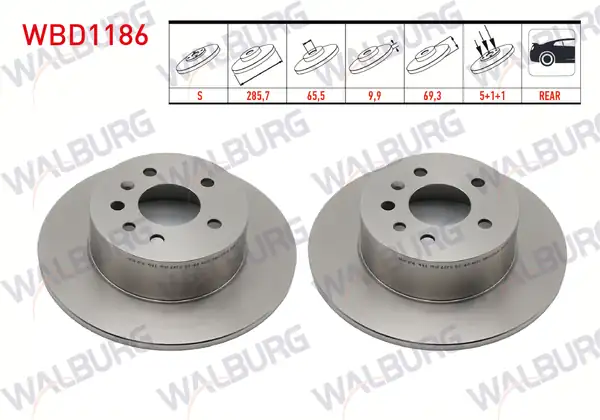 WALBURG WBD1186 | Fren Diski Arka Düz 5 Bjn 285 7x9 9x65 5x69 3 Opel Vectra B 2 0i 1995 2003 Vectra B 2 5 V6 1995 2003 2 Adet