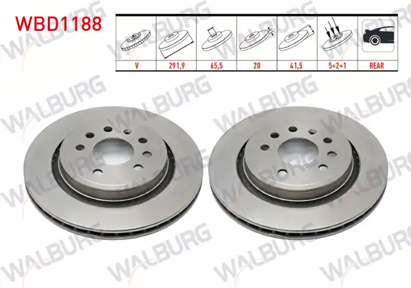 WALBURG WBD1188 | Fren Diski Arka Havalı 5 Bjn 291,9X20x65,5X41,5Opel Vectra C | 2 Adet