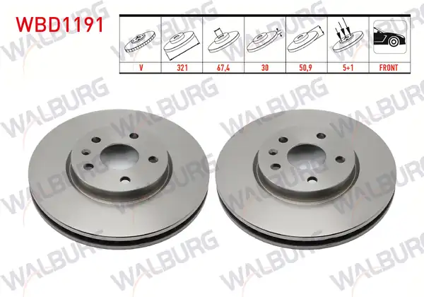 WALBURG WBD1191 | Fren Diski Ön Havalı 5 Bjn 321x30x67 4x50 9 Opel Insignia 2 Adet