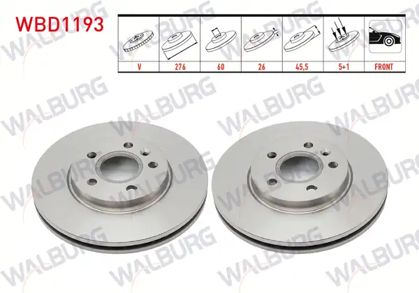 WALBURG WBD1193 | Fren Diski Ön Havalı 5 Bjn 276x26x60x45 5 Opel Astra J 2 Adet