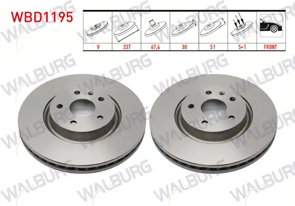 WALBURG WBD1195 | Fren Diski Ön Havalı 5 Bjn 337X30x67,4X51 Opel Insignia 1.6-1.6 T-2.0 CDTI-2.0 T 18 Jant 2008-| 2 Adet