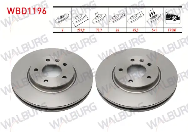 WALBURG WBD1196 | Fren Diski Ön Havalı 5 Bjn 299 9x26x70 7x45 5 Opel Astra J 2 Adet