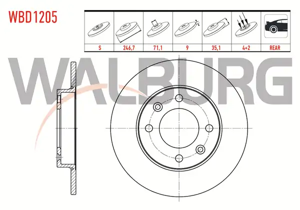 WALBURG WBD1205 | Fren Diski Arka Düz 4 Bjn 246 7x9x71 1x35 1 307 1 4 1 4 2 Adet