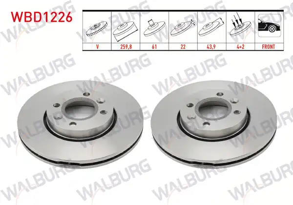 WALBURG WBD1226 | Fren Diski Ön Havalı 4 Bjn 259,8X22x61x43,9 Clio III | 2 Adet