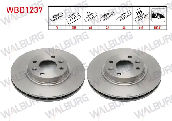 WALBURG WBD1237 | Fren Diski Ön Havalı 4 Bjn 258x22x44x61 Renault Symbol 2 Adet