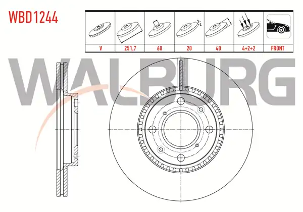 WALBURG WBD1244 | Fren Diski Ön Havalı 4 Bjn 251,7X20x60x40 Suzuki Swift III | 2 Adet
