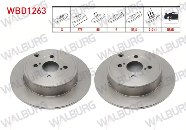 WALBURG WBD1263 | Fren Diski Arka Düz 4 Bjn 279x9x55x55 8 Toyota Corolla 2 Adet