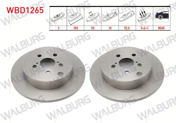 WALBURG WBD1265 | Fren Diski Arka Düz 5 Bjn 280x10x55x55 8 Toyota Avensis 2 Adet