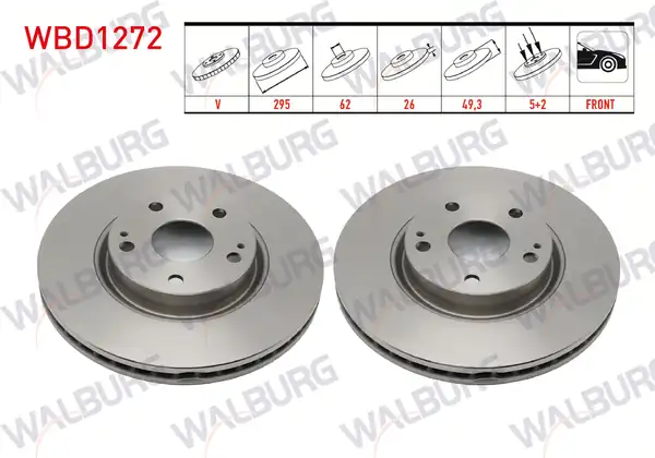 WALBURG WBD1272 | Fren Diski Ön Havalı 5 Bjn 295x26x62x49 3 Toyota Corolla Verso 2 Adet