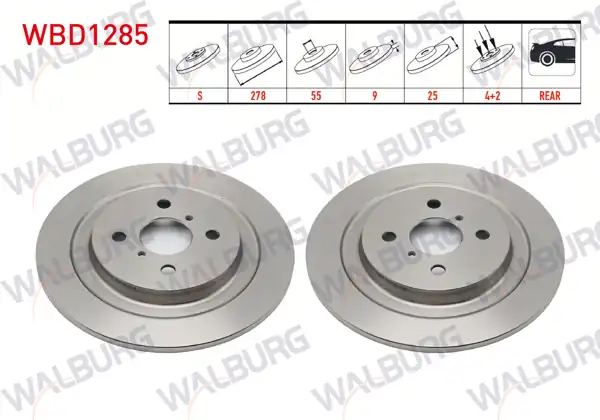 WALBURG WBD1285 | Fren Diski Arka Düz 4 Bjn 278X9x55x25 Yaris | 2 Adet