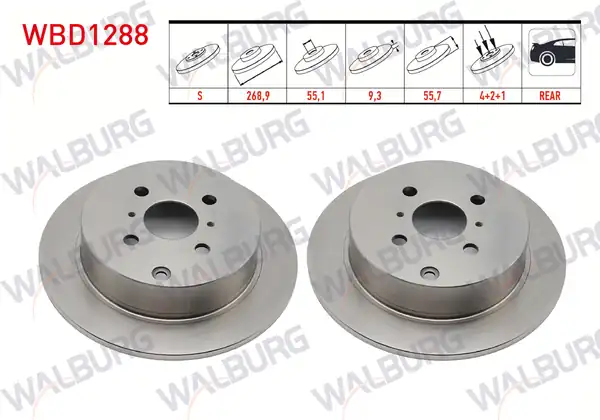 WALBURG WBD1288 | Fren Diski Arka Düz 4 Bjn 268 9x9 3x55x57 Yaris 2 Adet