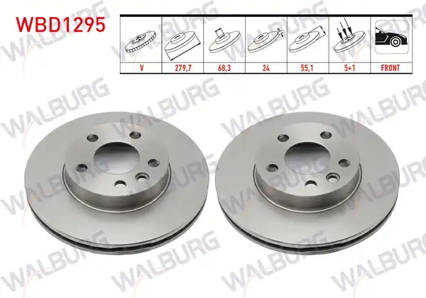 WALBURG WBD1295 | Fren Diski Ön Havalı 5 Bjn 279 7x24x68 3x55 1 Volkswagen 2 Adet