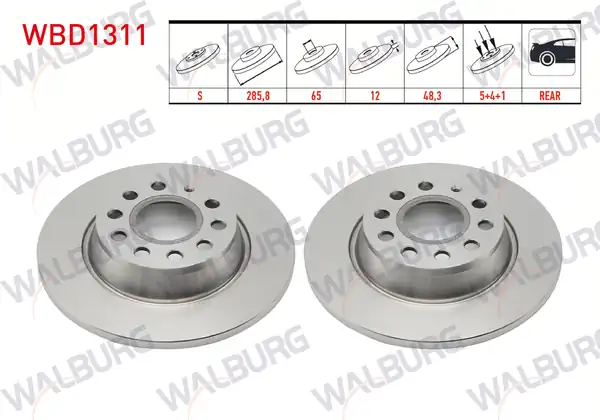 WALBURG WBD1311 | Fren Diski Arka Düz 5 Bjn 282x12x65x48 2 Volkswagen Golf V 2 Adet